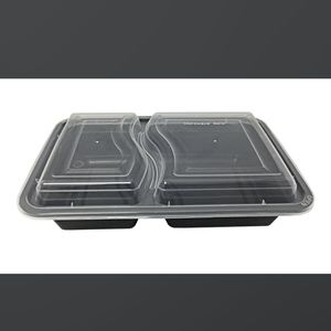 RECTANGULAR 2-COMPARTMENT BLACK CONTAINER W/LID COMBO 10 Count